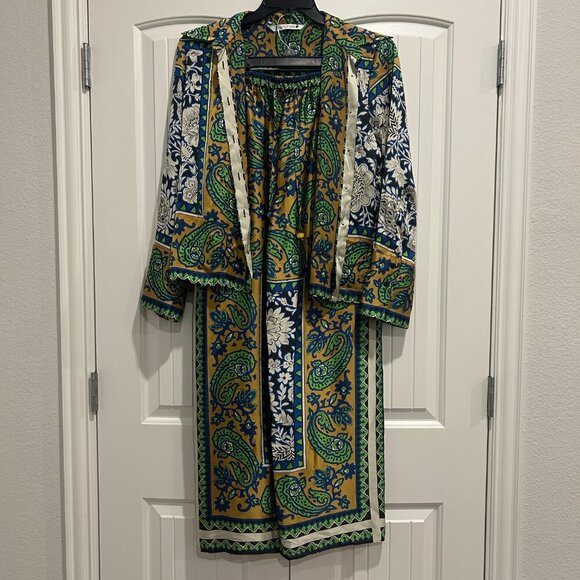 Zara Multicolor Paisley Print Green Tan Blue Flowy Blouse Women’s Size M - Picture 9 of 13